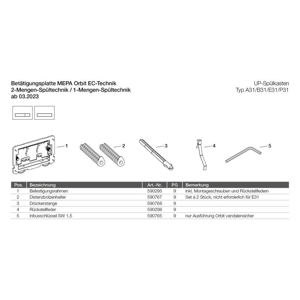 Mepa Orbit WC-Betätigungsplatte 2-Mengen, EasyConnect, für Sanicontrol UP-Spülkasten, fliesenbündig, Glas/Kunstst.,-1