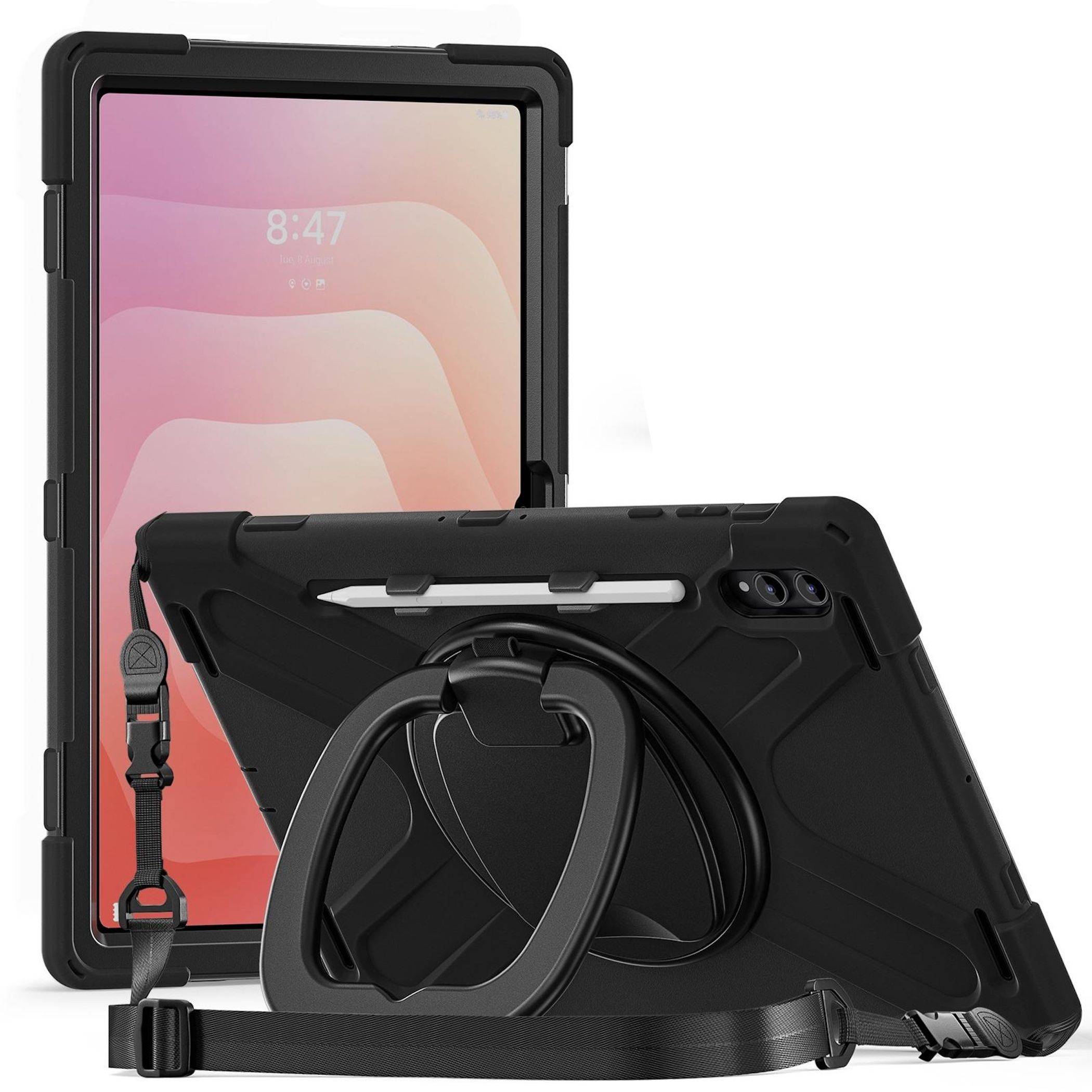 Für Samsung Galaxy Tab S11 Ultra Hybrid Hülle Halter & Gurt Schwarz-1