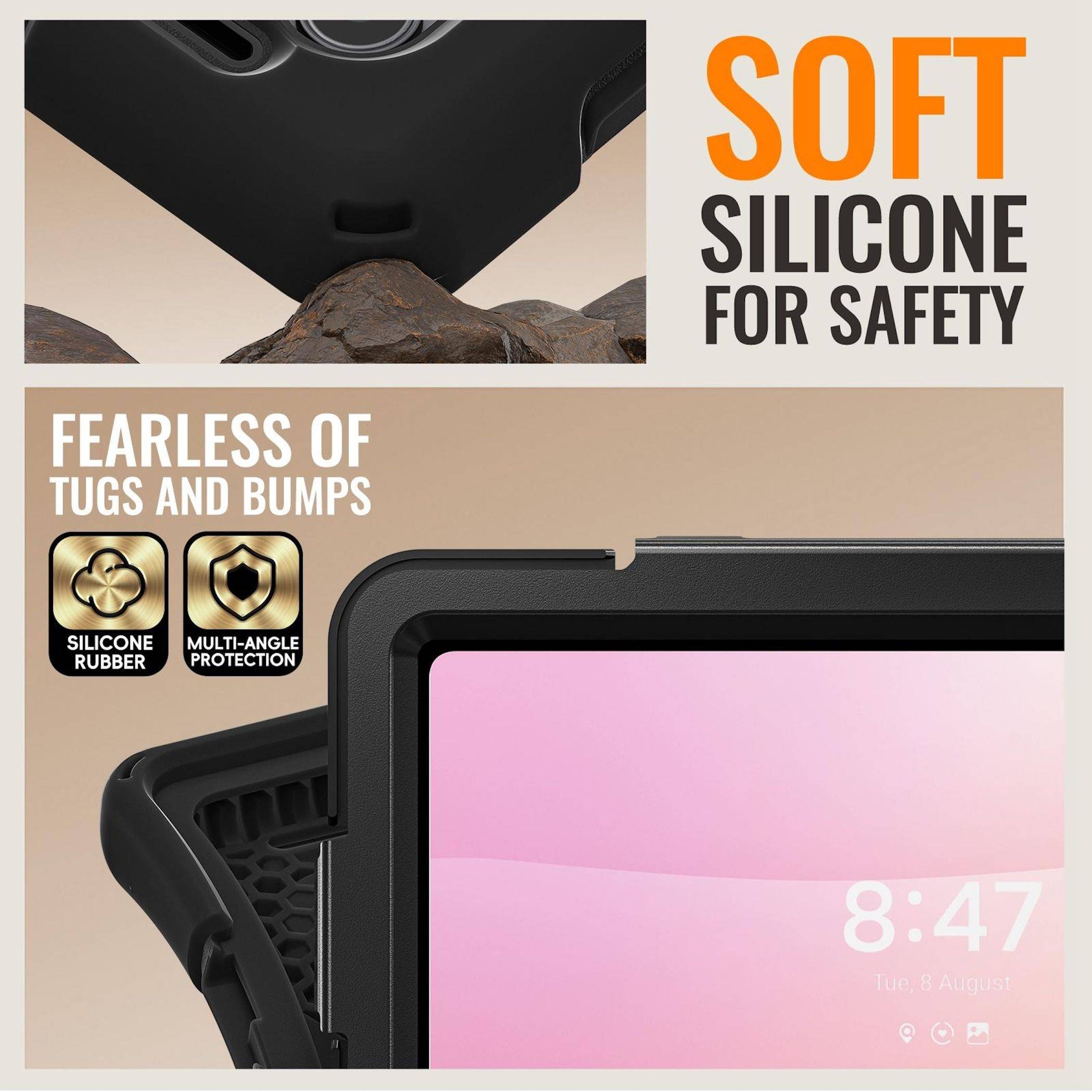 Für Samsung Galaxy Tab S11 Ultra Hybrid Hülle Halter & Gurt Schwarz-4