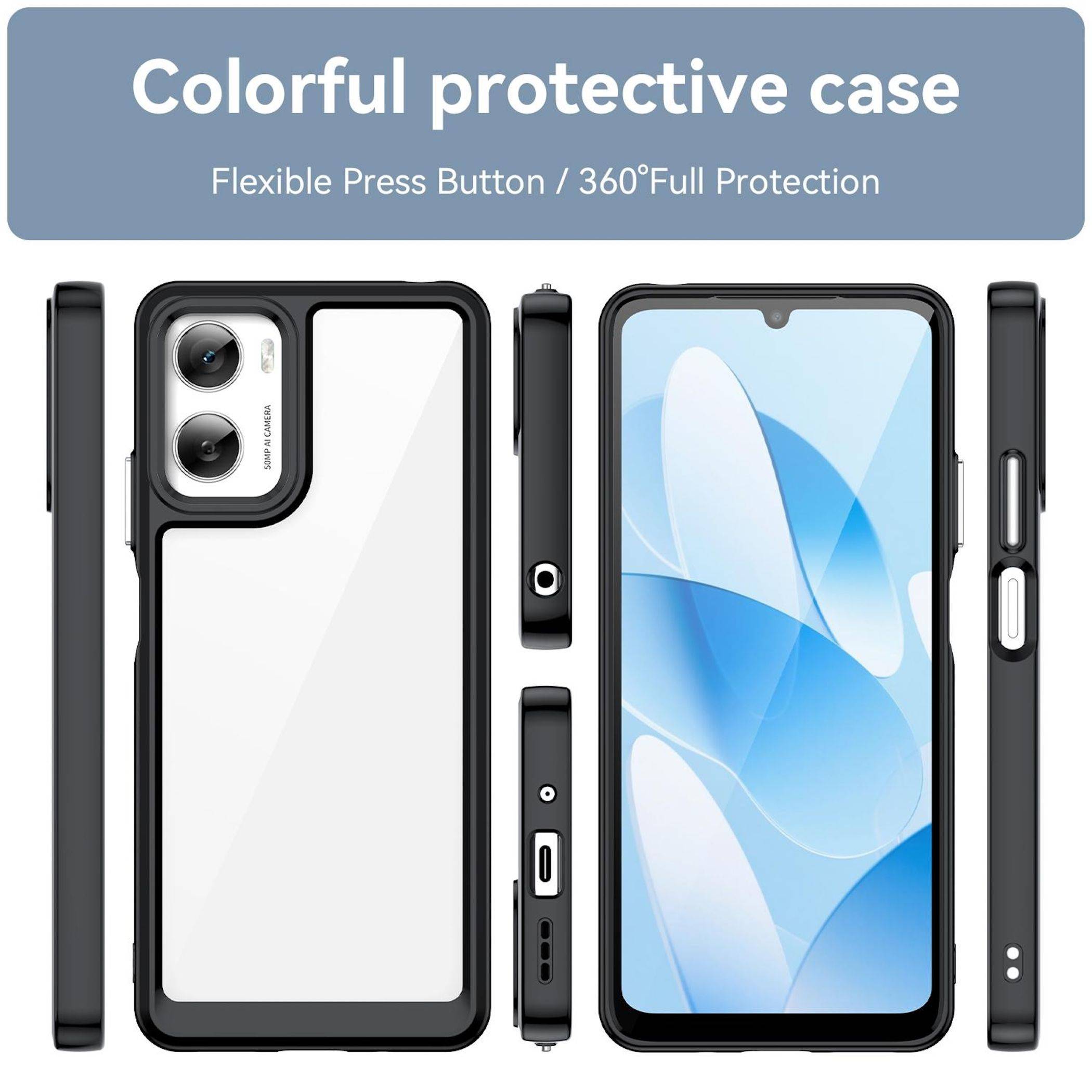 Für Motorola Moto G06 4G Colorful Series TPU / Acryl Hybrid Schutz Hülle Schwarz-1