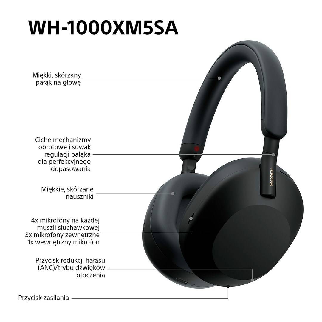 Sony WH-1000XM5 Kopfhörer, schwarz + Softtasche WH1000-XM5SAB.CE7-6