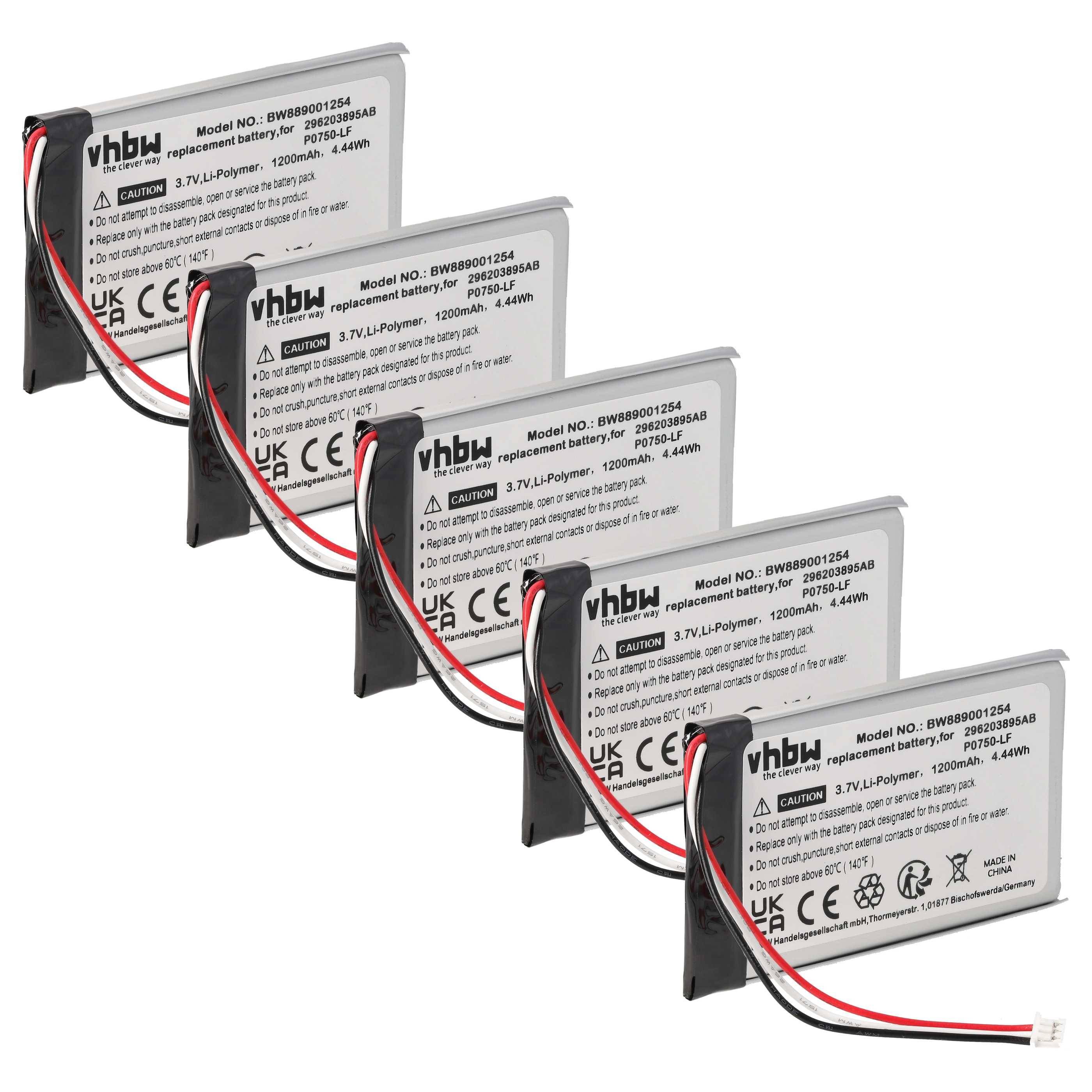 vhbw 5x Akku Ersatz für Ingenico 296203895AB | P0750-LF für Kartenleser, NFC Smart Card Reader, Lesegerät (1200 mAh, 3,7-0