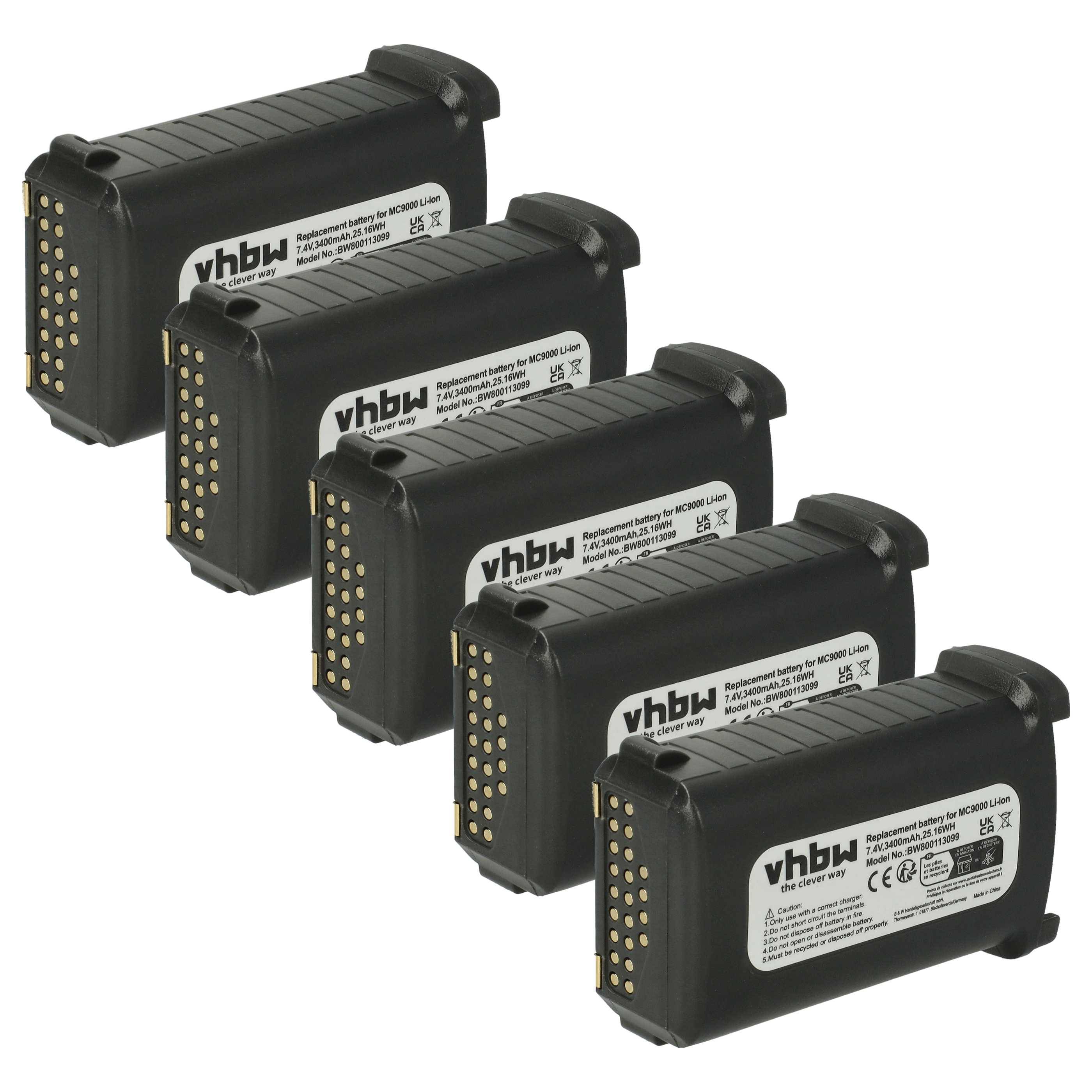 vhbw 5x Akku kompatibel mit Symbol MC9060-G | MC9060, MC9060-S, MC9060-K, MC909, MC9062 Handheld Computer Scanner (3400-0