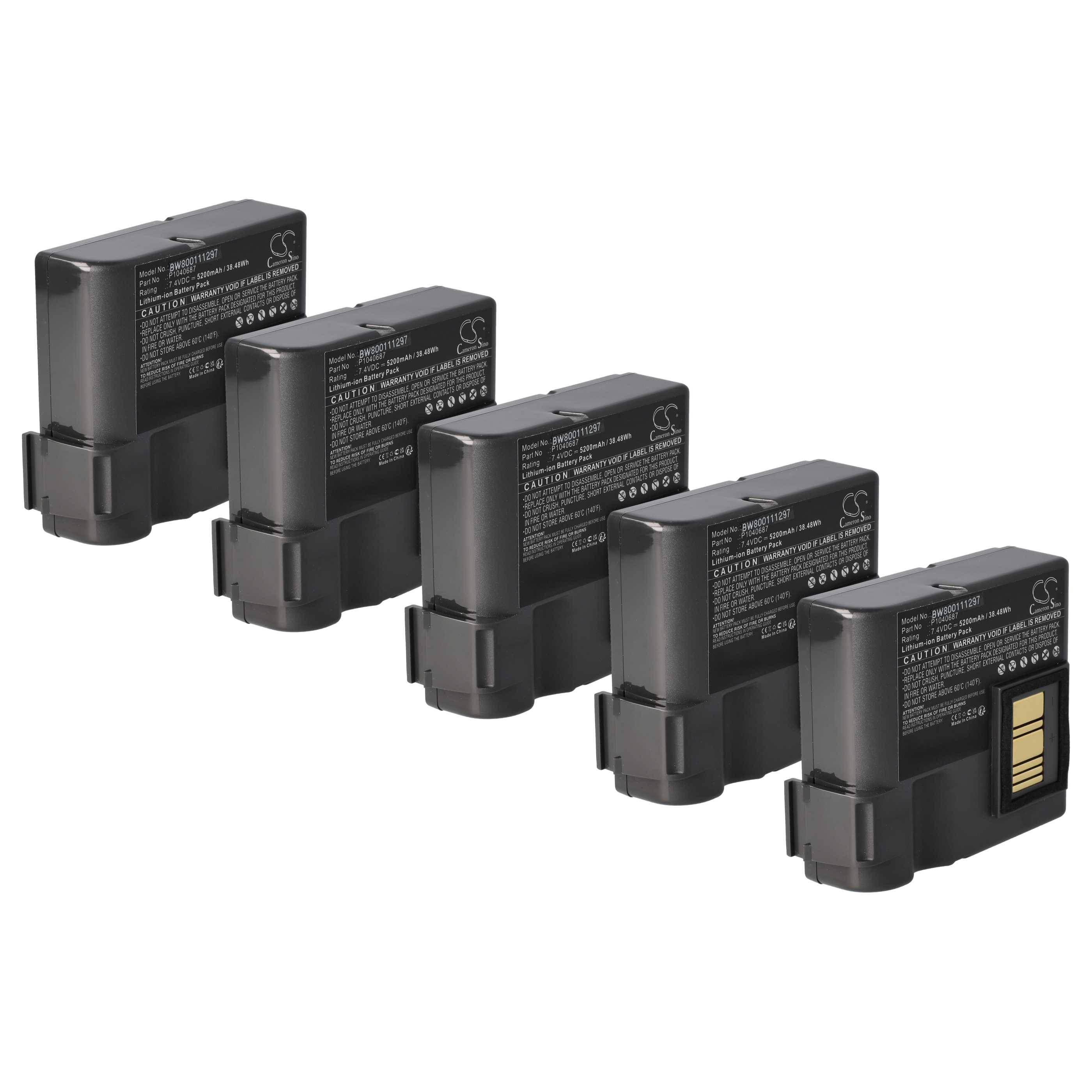 vhbw 5x Akku kompatibel mit Zebra QLN420 | ZQ630 Drucker Kopierer Scanner Etiketten-Drucker (5200 mAh, 7,4 V, Li-Ion)-0