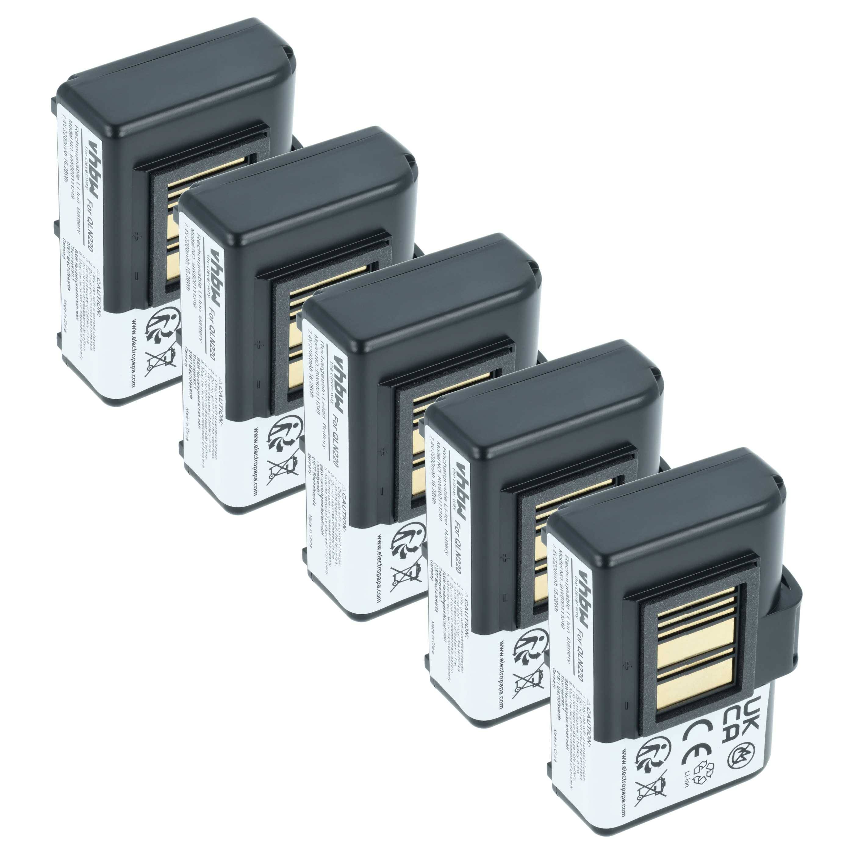 vhbw 5x Akku Ersatz für Zebra P1023901-LF | P1031365-025 für Drucker Kopierer Scanner Etiketten-Drucker (2200 mAh, 7,4 V-0