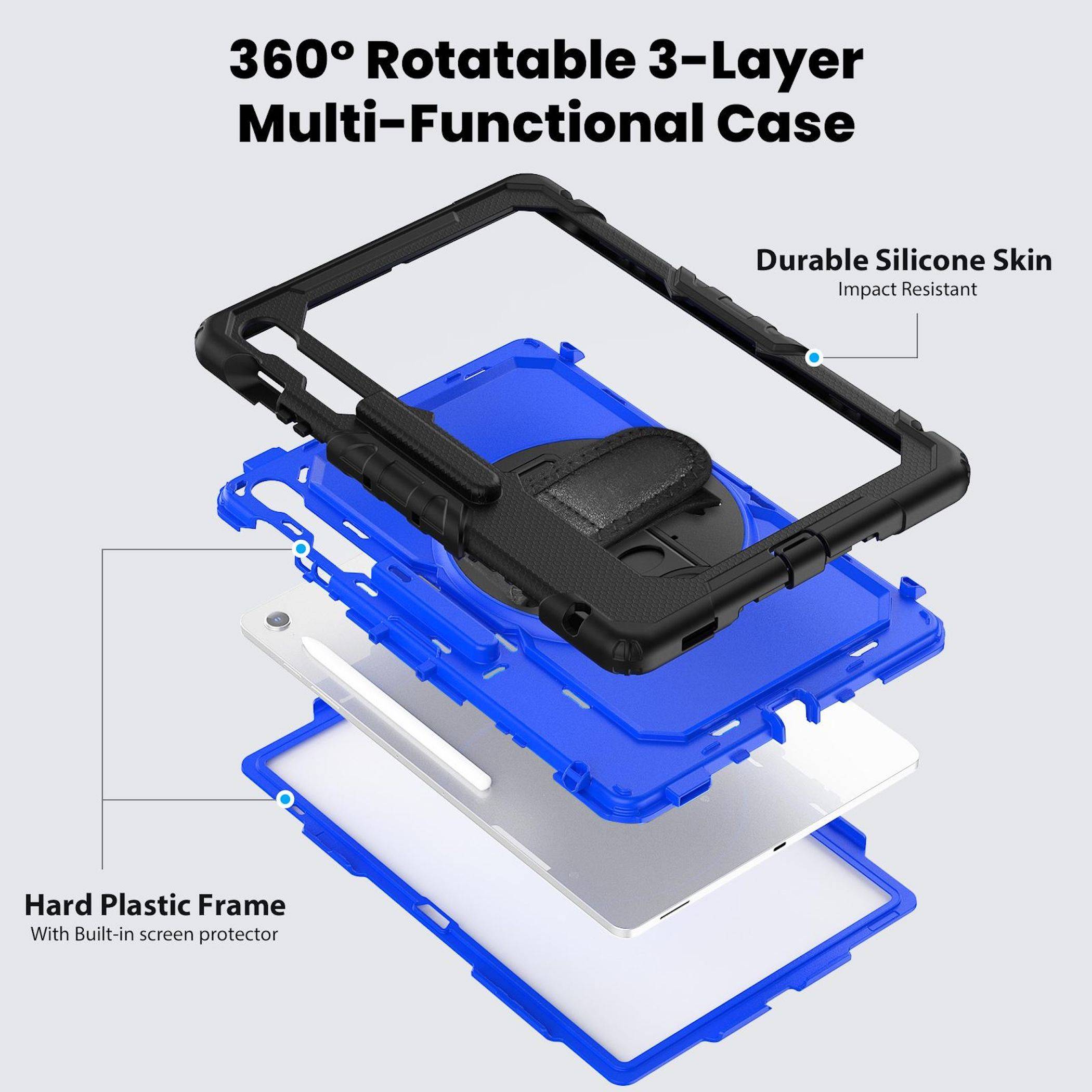 Für Samsung Galaxy Tab S10 FE Plus Hülle Halter & Schultergurt Blau-2