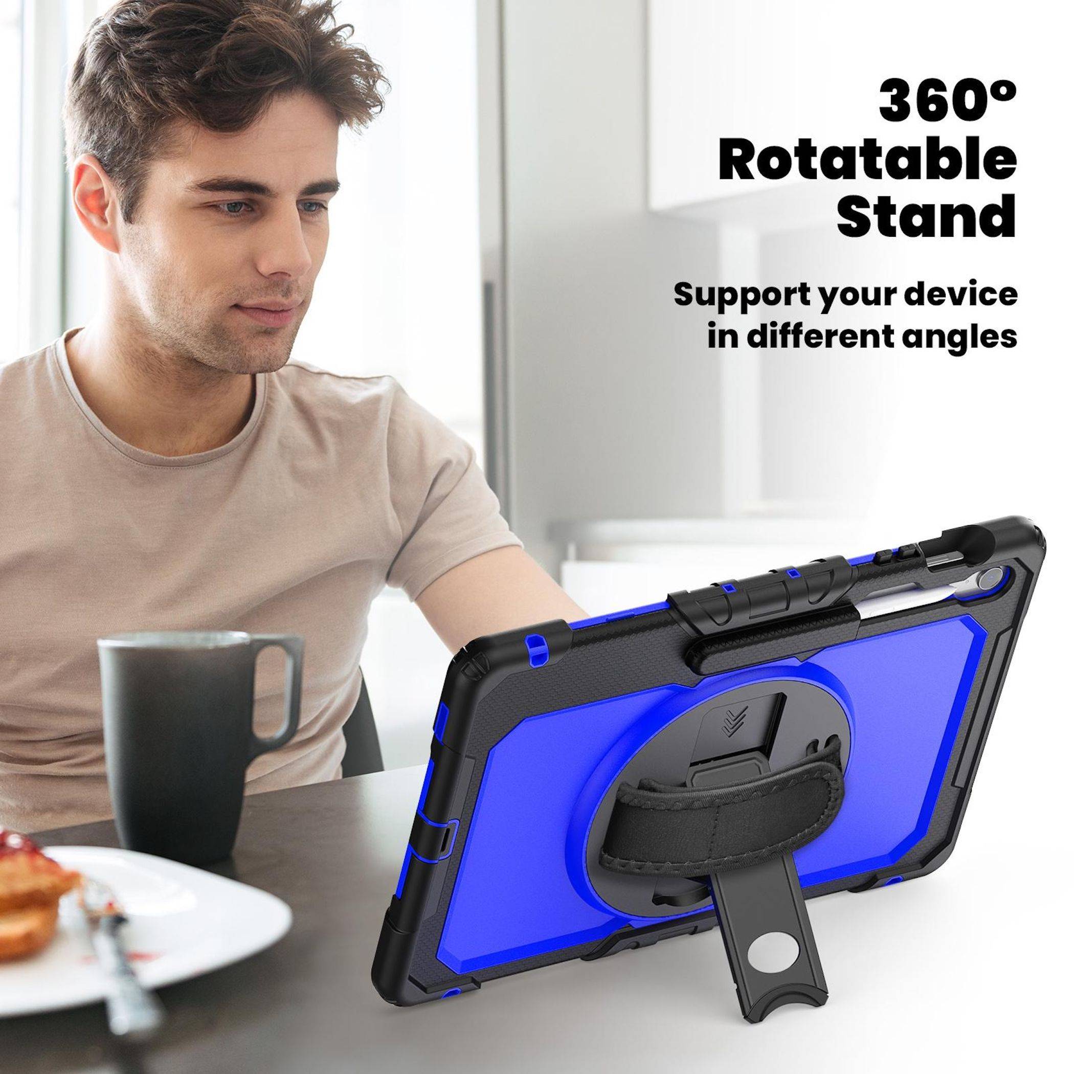 Für Samsung Galaxy Tab S10 FE Plus Hülle Halter & Schultergurt Blau-3