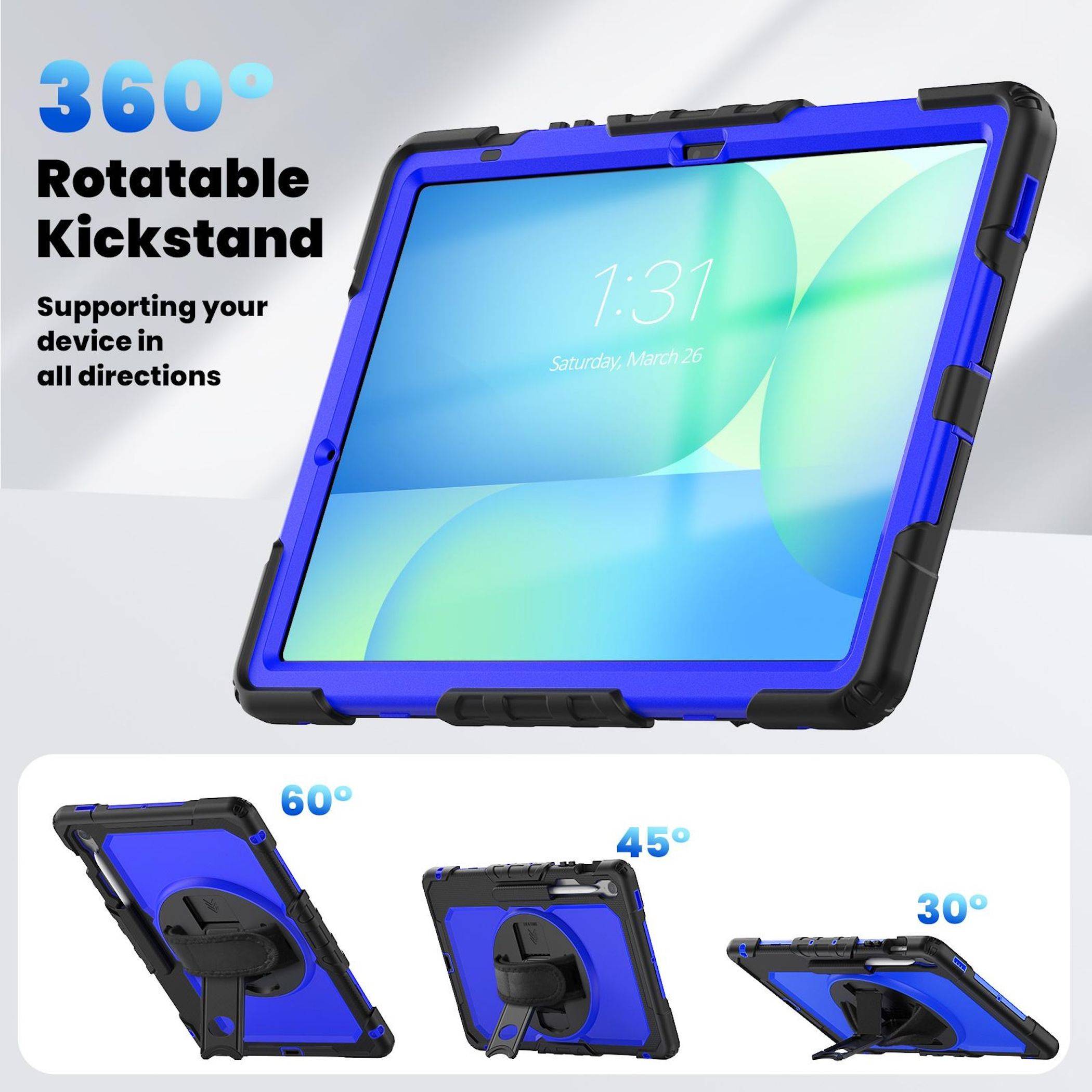 Für Samsung Galaxy Tab S10 FE Plus Hülle Halter & Schultergurt Blau-4