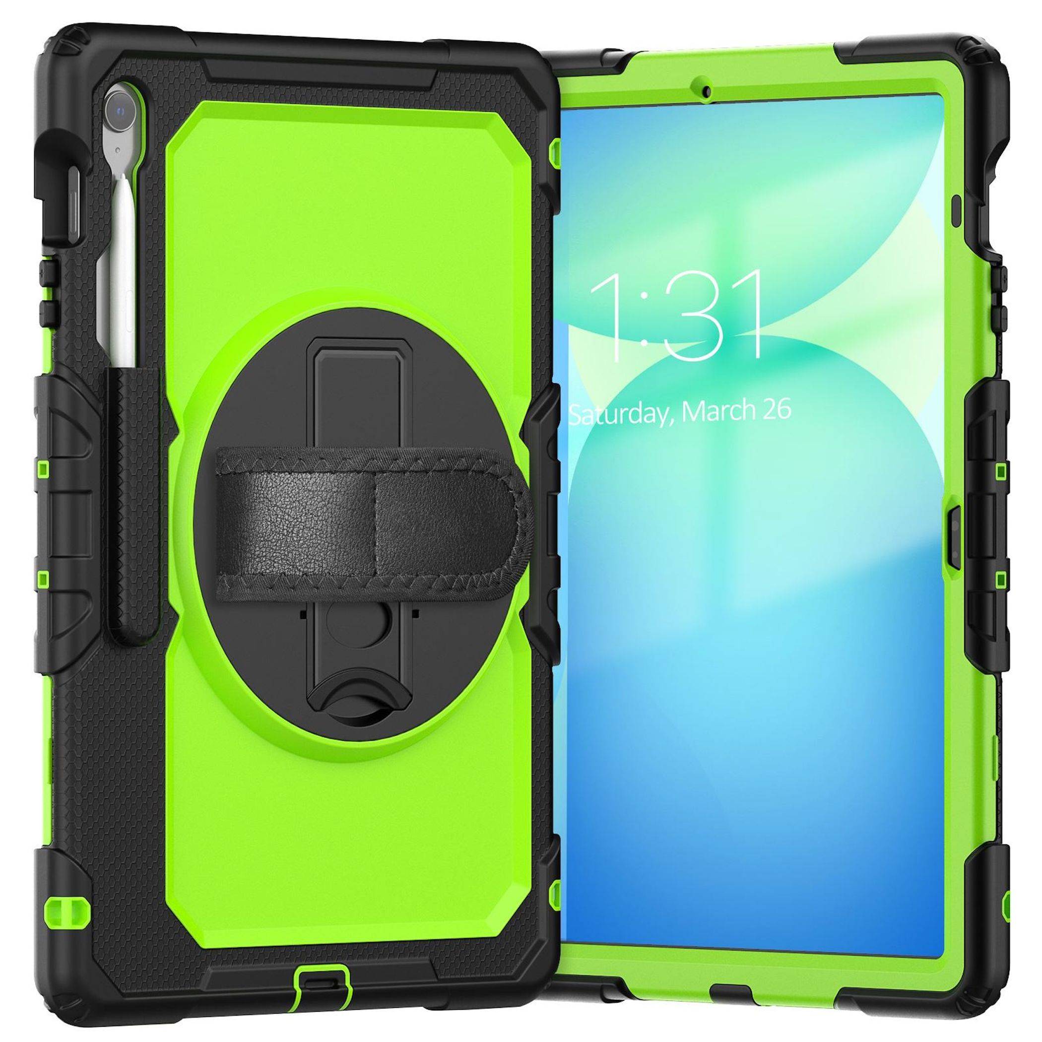 Für Samsung Galaxy Tab S10 FE Plus Hülle Halter & Schultergurt Grün-1