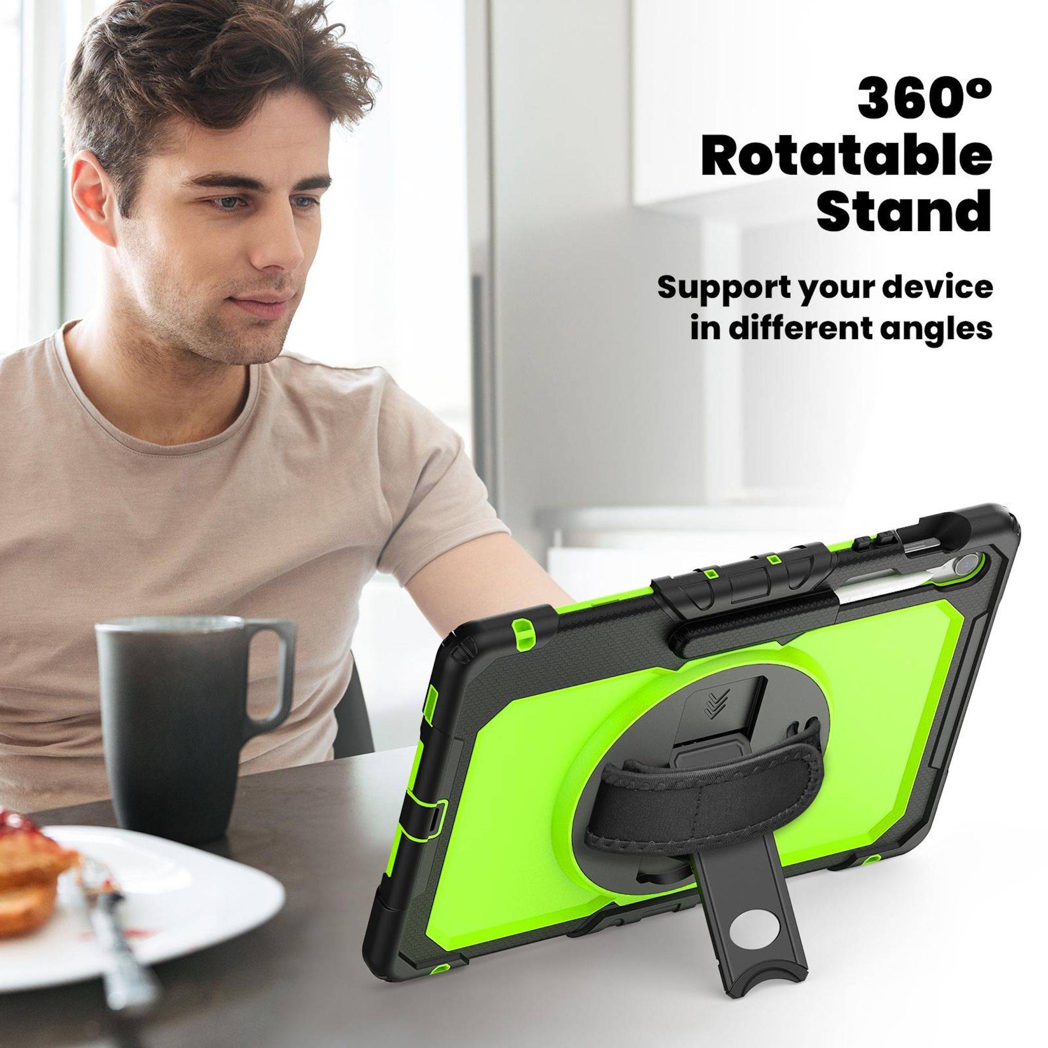 Für Samsung Galaxy Tab S10 FE Plus Hülle Halter & Schultergurt Grün-4