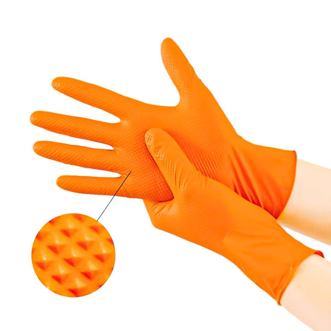 100x Edge Grip Nitril Einweghandschuhe Größe L orange Diamantstruktur puderfrei NBR Arbeitshandschuhe Werkstatt-1