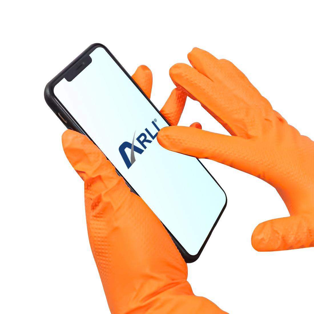 100x Edge Grip Nitril Einweghandschuhe Größe L orange Diamantstruktur puderfrei NBR Arbeitshandschuhe Werkstatt-3