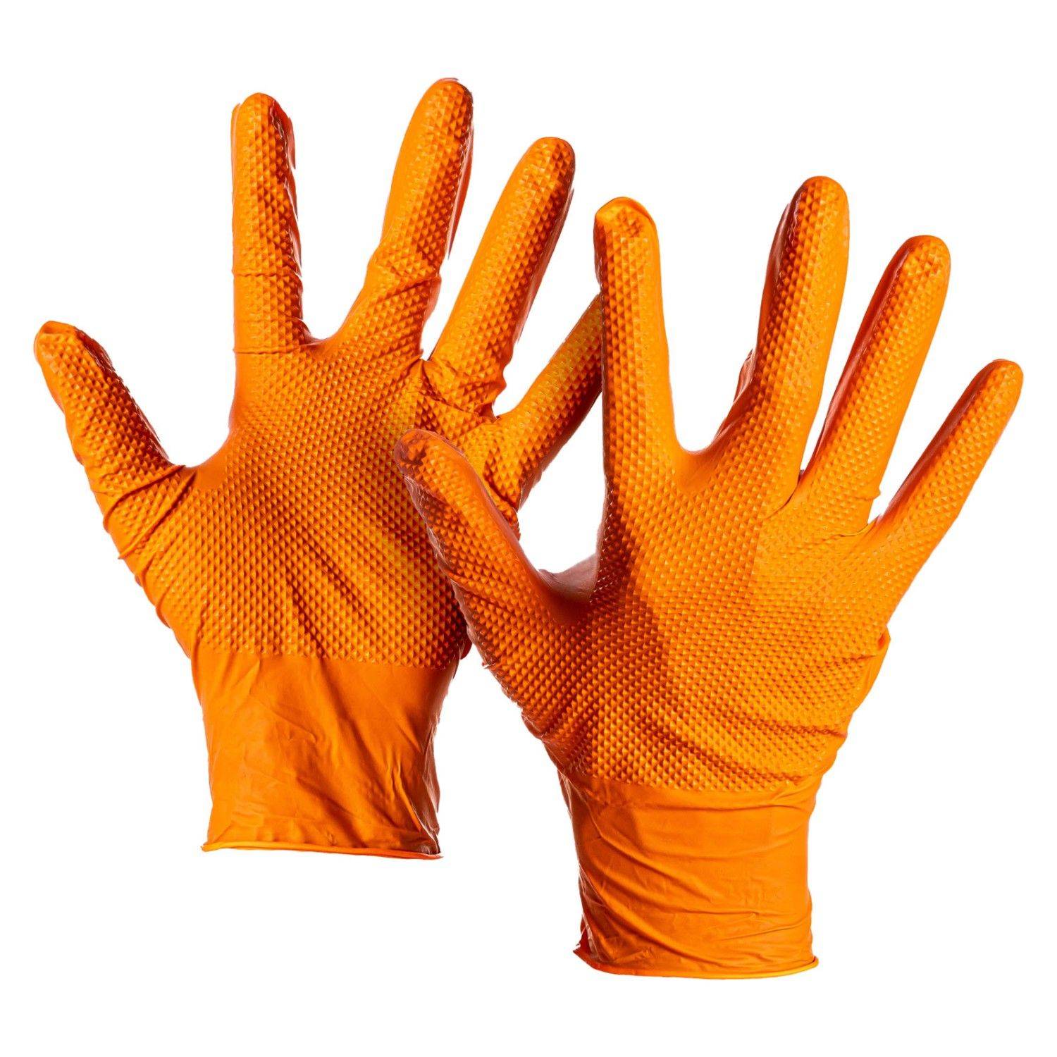 100x Edge Grip Nitril Einweghandschuhe Größe L orange Diamantstruktur puderfrei NBR Arbeitshandschuhe Werkstatt-4