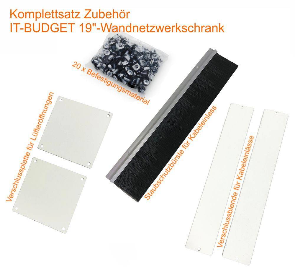 19 Zoll Netzwerkschrank 15 HE BxT 570x600 mm Sichttür Seiten abnehmbar Wand + Standmontage umfangreiches Zubehör-Set-1