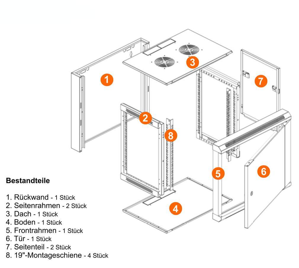 19 Zoll Netzwerkschrank 15 HE BxT 570x600 mm Sichttür Seiten abnehmbar Wand + Standmontage umfangreiches Zubehör-Set-3