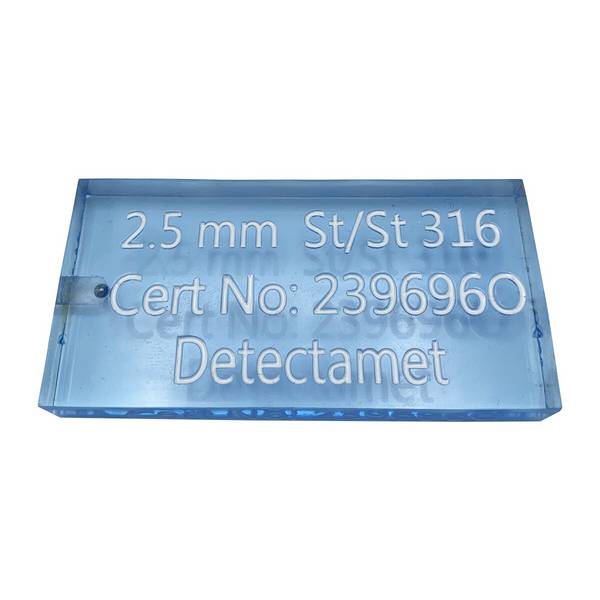 Metalldetektor-Acryl-Testkarte - Hi Vis-Edelstahl 304 (blau) - 6,5 mm