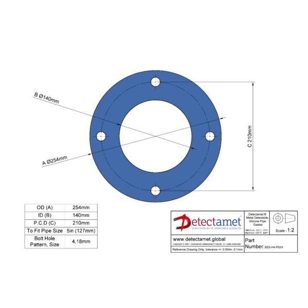 Detektierbare Silikondichtungen 5er-Pack -BS 5: Außendurchmesser 254mm, Innendurchmesser 140mm, 8