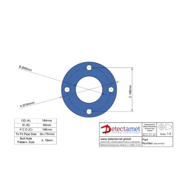 Detektierbare Silikondichtungen 5er-Pack-BS 3: Außendurchmesser 184mm, Innendurchmesser 89mm, 4