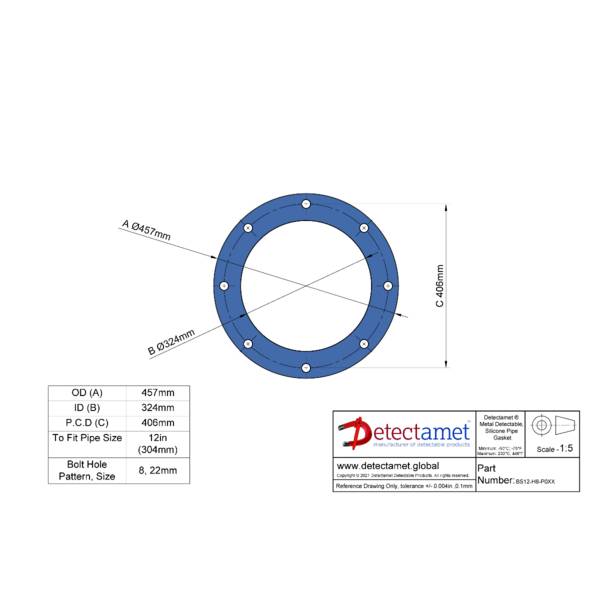 Detektierbare Silikondichtungen 5er-Pack-BS 12: Außendurchmesser 457mm, Innendurchmesser 324mm, 8