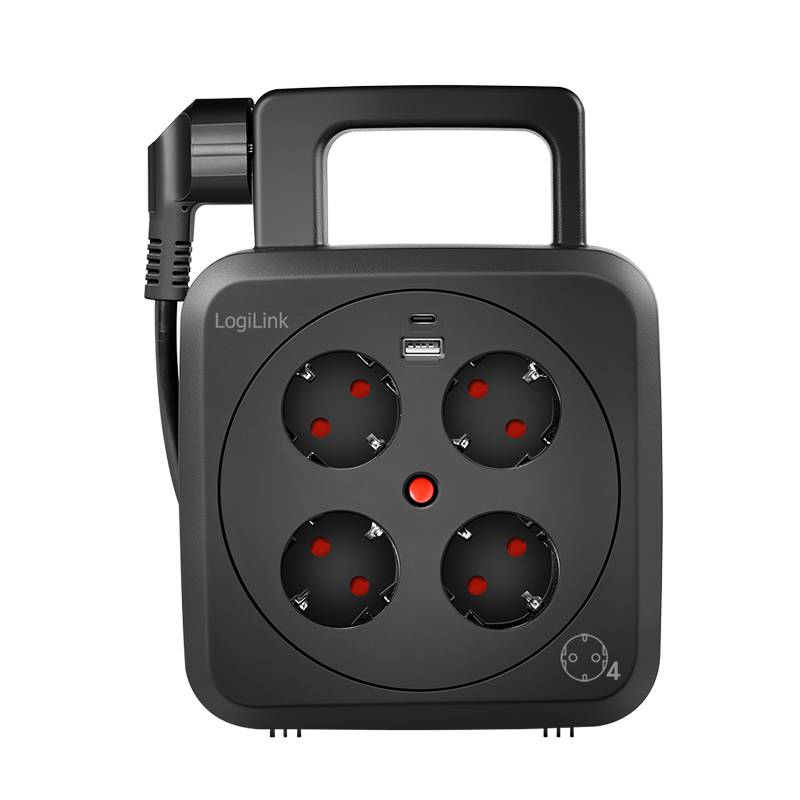 LogiLink Power Cable Reel 4 sockets w/USB-A & USB-C 20W IP20 Kabel Digital/Daten 5 m-1