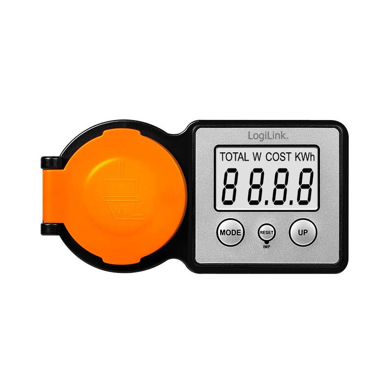 LogiLink Energiekosten-Messgerät Outdoor, schwarz/orange 2''LCD Display, Schutzkontaktstecker & Schutzkontaktdose,-1