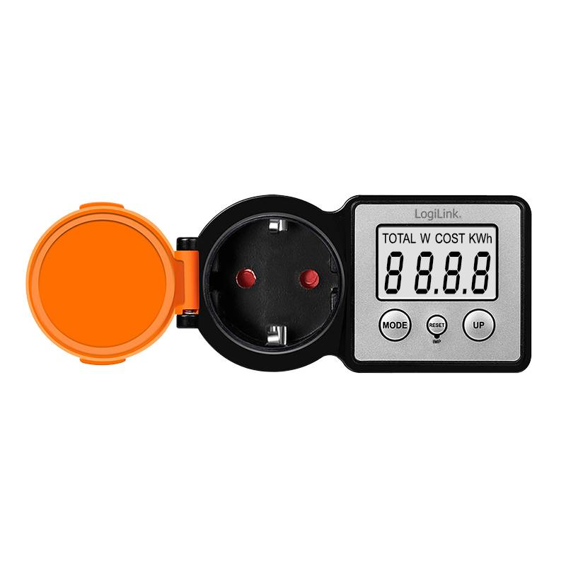 LogiLink Energiekosten-Messgerät Outdoor, schwarz/orange 2''LCD Display, Schutzkontaktstecker & Schutzkontaktdose,-2