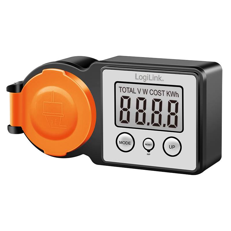 LogiLink Energiekosten-Messgerät Outdoor, schwarz/orange 2''LCD Display, Schutzkontaktstecker & Schutzkontaktdose,-3