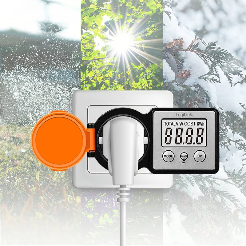 LogiLink Energiekosten-Messgerät Outdoor, schwarz/orange 2''LCD Display, Schutzkontaktstecker & Schutzkontaktdose,-4