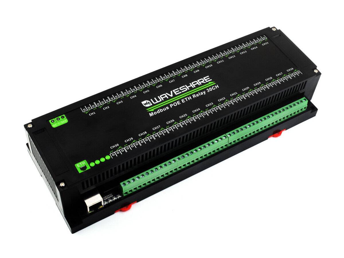 Waveshare 30-Kanal Ethernet Relaismodul, Modbus RTU/Modbus TCP Protokoll, PoE Port Kommunikation
