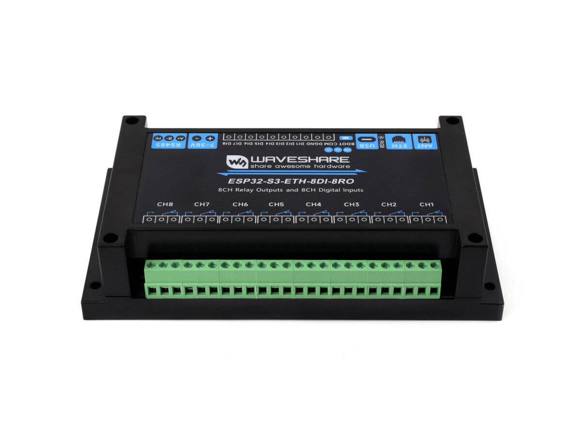 Waveshare Industrial 8-Channel ESP32-S3 WiFi Relay Module, kompakt