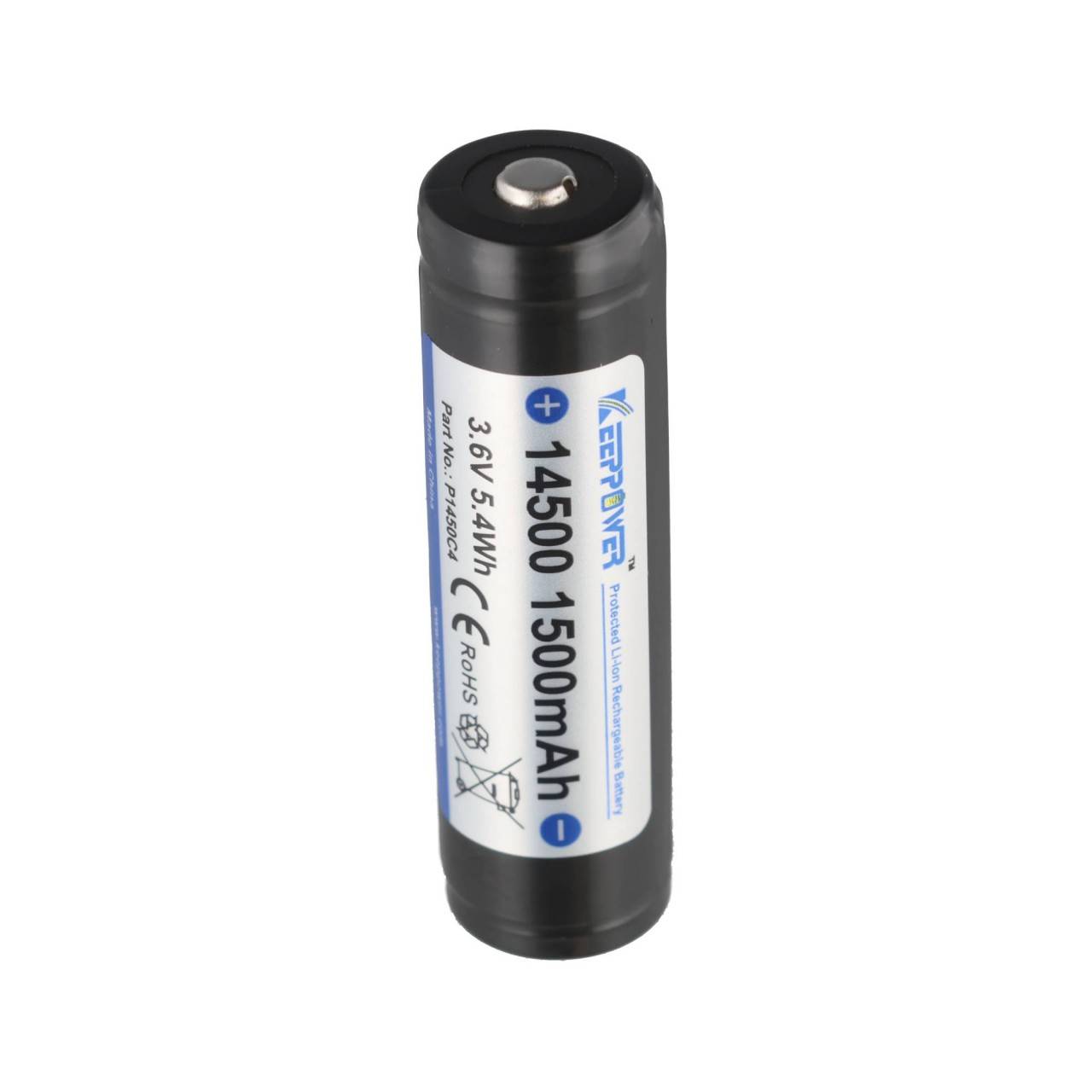 KEEPPOWER Li-Ionen-Akku 14650, 1500mAh, 3,6V bis 3,7V, mit PCB Schutzschaltung (Pluspol erhöht)-0