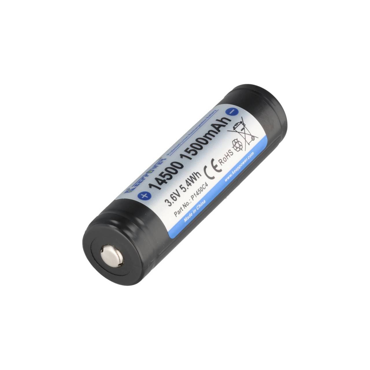KEEPPOWER Li-Ionen-Akku 14650, 1500mAh, 3,6V bis 3,7V, mit PCB Schutzschaltung (Pluspol erhöht)-1