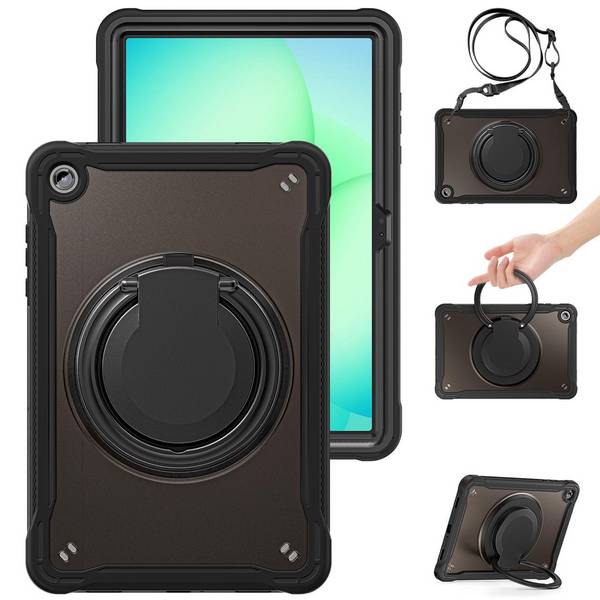 Für Samsung Galaxy Tab A11 Plus Hybrid Ringgriff Schutz Hülle Schwarz