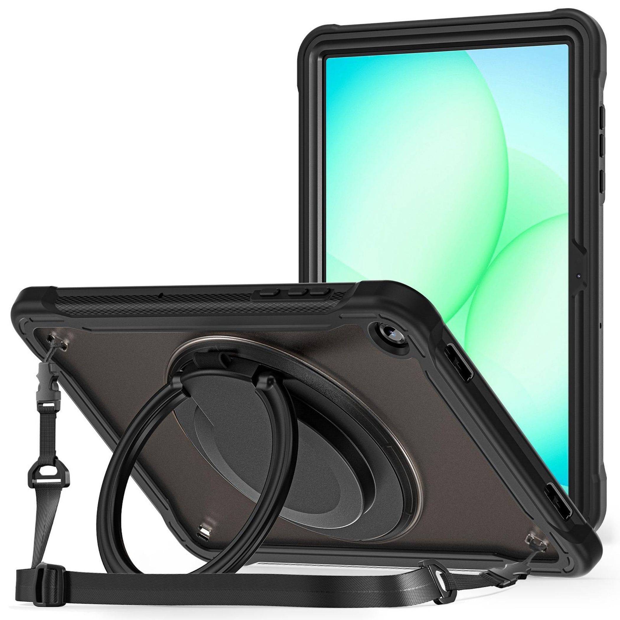 Für Samsung Galaxy Tab A11 Plus Hybrid Ringgriff Schutz Hülle Schwarz-1