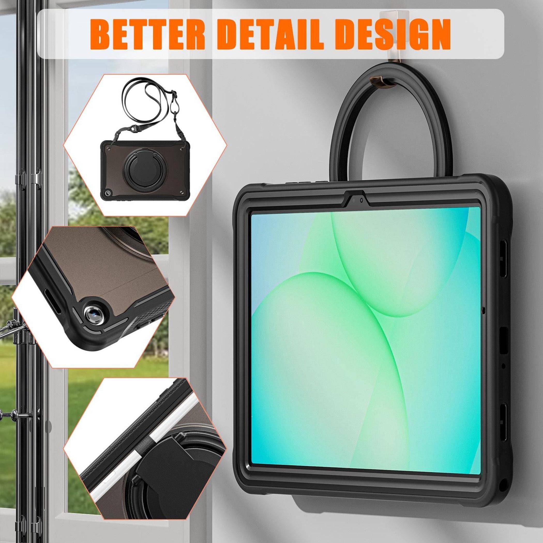 Für Samsung Galaxy Tab A11 Plus Hybrid Ringgriff Schutz Hülle Schwarz-4