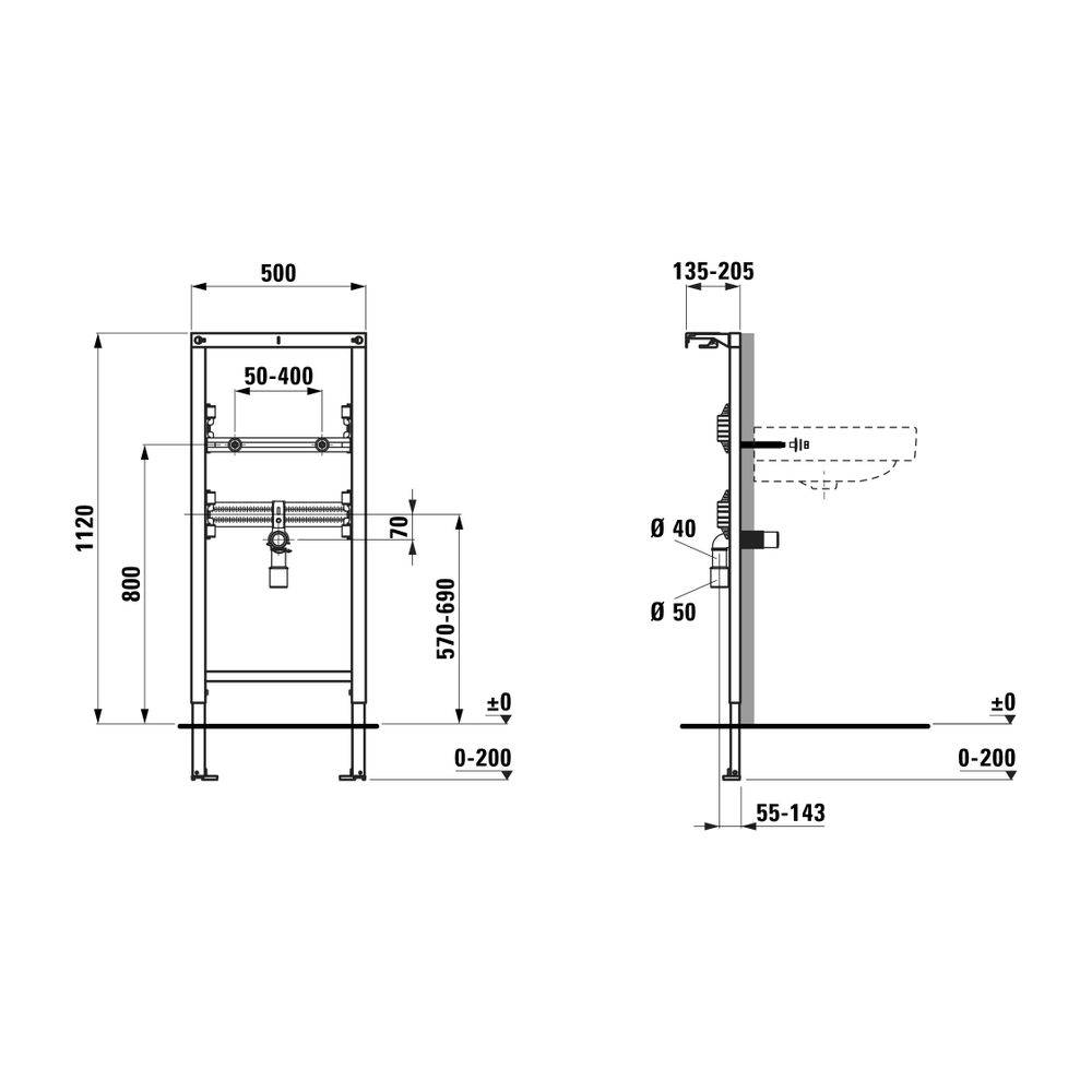 Laufen Installationselement Ineolink, für Waschtisch 1120mm, Füße selbsthemmend, H9101030000001-2