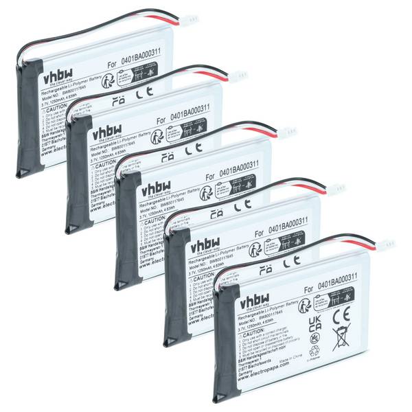vhbw 5x Akku Ersatz für Elca 0401BA000311 für Fernbedienung Remote Control (1250 mAh, 3,7 V, Li-Polymer)