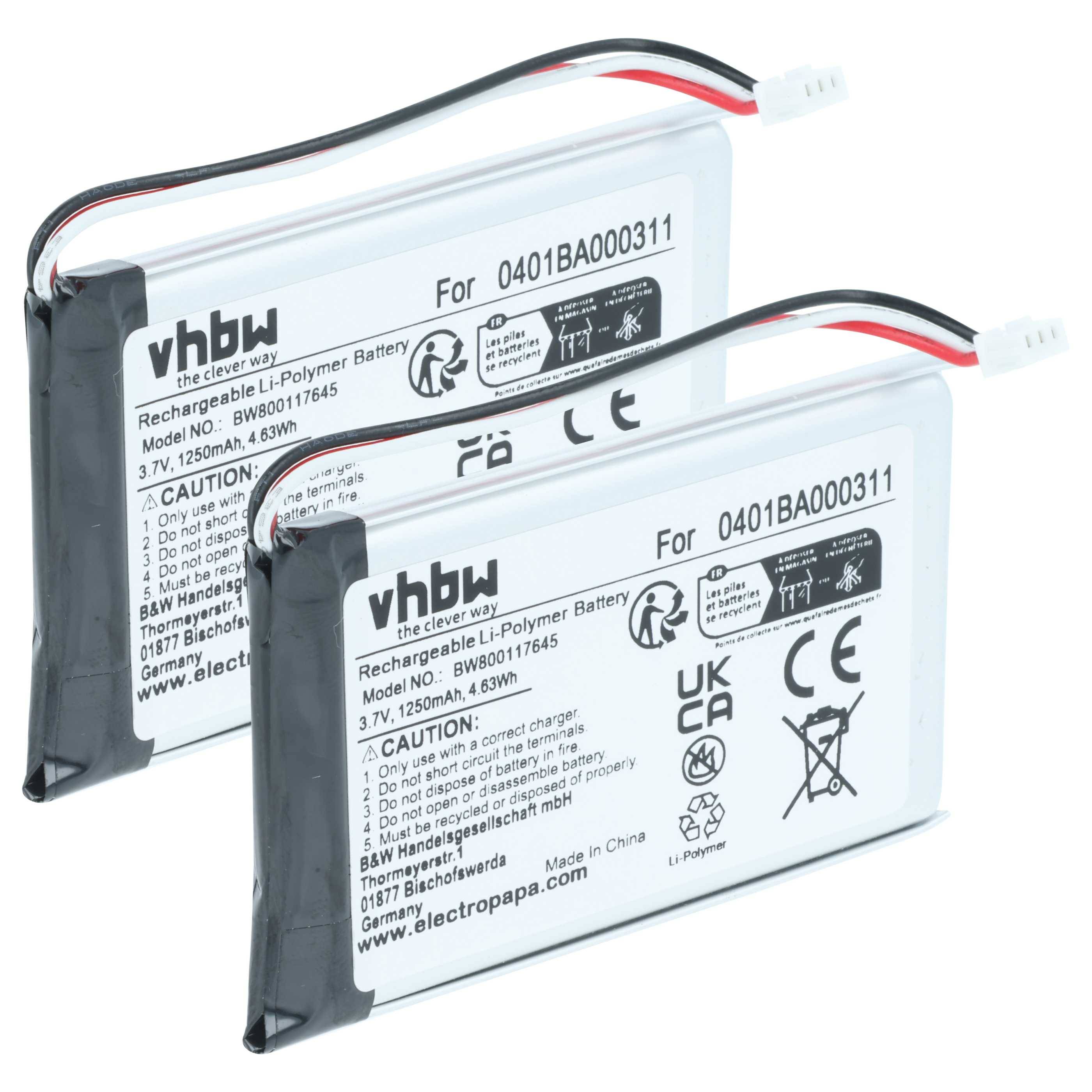 vhbw 2x Akku kompatibel mit Elca MITO-VETTA | MAGO-EVO, EVO, VETTA Fernbedienung Remote Control (1250 mAh, 3,7 V-0