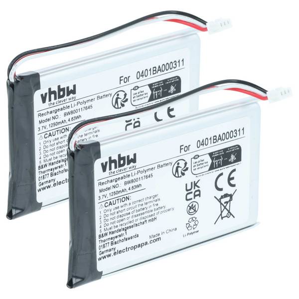 vhbw 2x Akku kompatibel mit Elca MITO-VETTA | MAGO-EVO, EVO, VETTA Fernbedienung Remote Control (1250 mAh, 3,7 V