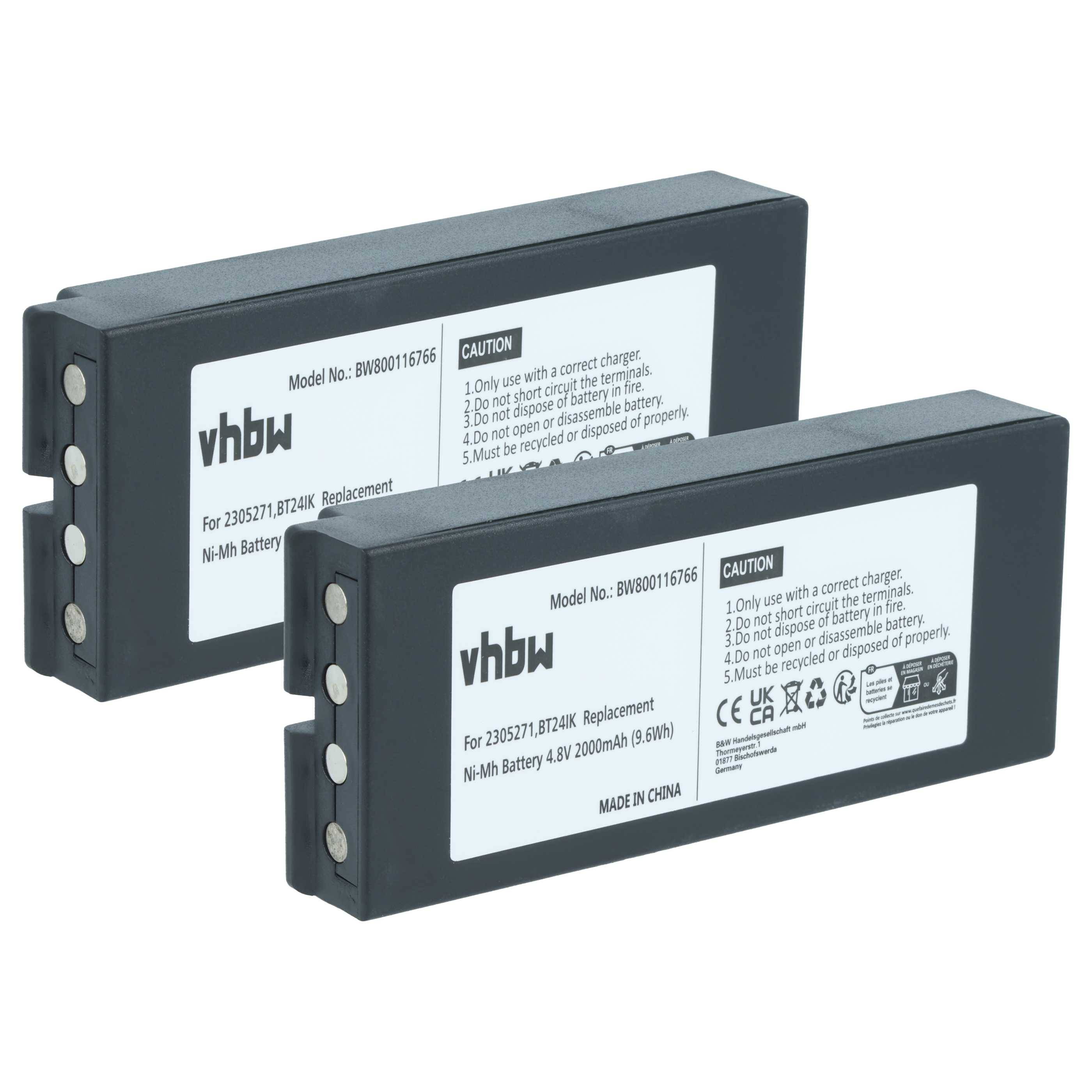 vhbw 2x Akku Ersatz für Iribarri BT27iK für Industrie-Funkfernsteuerung Fernbedienung (2000 mAh, 4,8 V, NiMH) - Schwarz-0