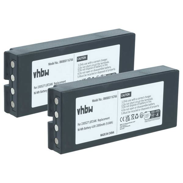 vhbw 2x Akku Ersatz für Iribarri BT27iK für Industrie-Funkfernsteuerung Fernbedienung (2000 mAh, 4,8 V, NiMH) - Schwarz