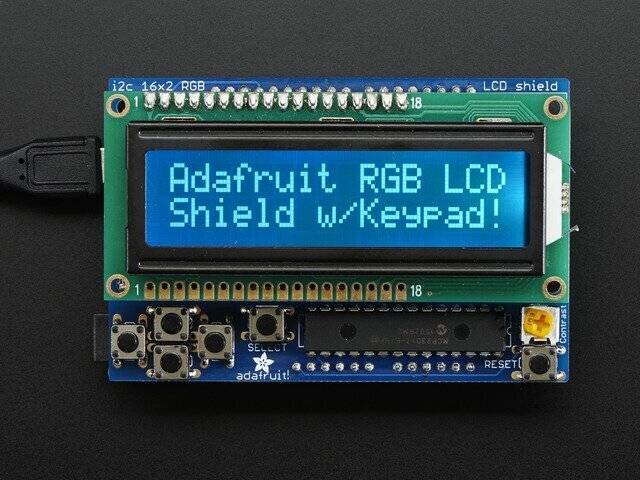 Adafruit RGB LCD Shield Kit w/ 16x2 Character Display - Only 2 pins used! 714