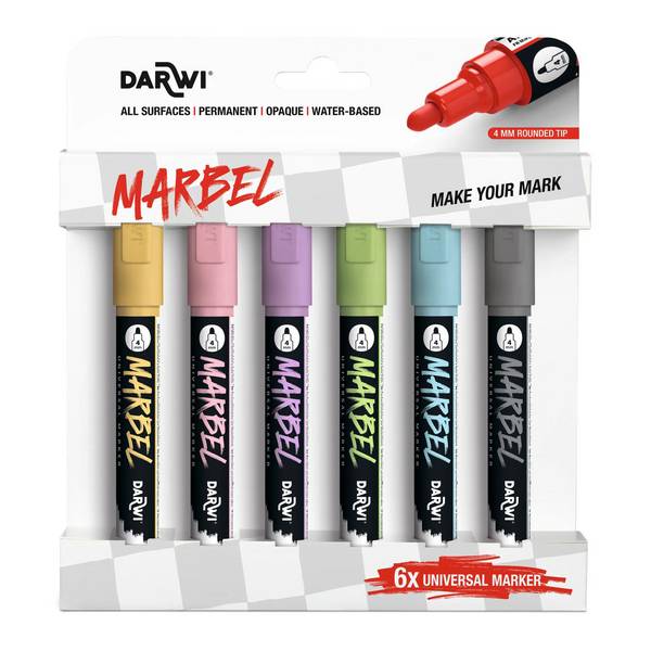 Darwi Set 6 Universalmarkern Acrylfarben, Rund 4mm, Pastellfarben DA0226004K02C