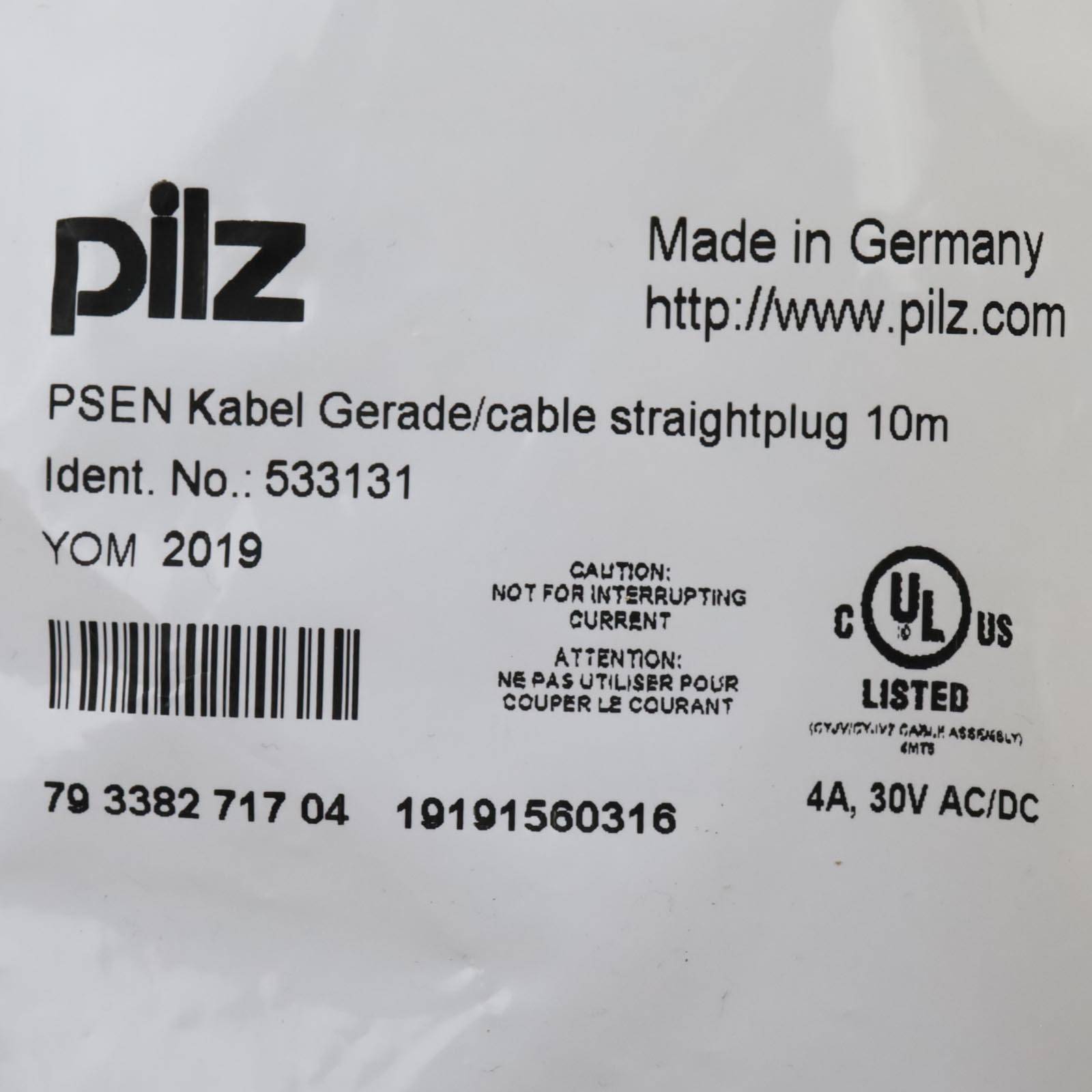 Pilz Anschlusskabel PSEN Kabel Gerade/cable straightplug 10m 533131 OVP-1