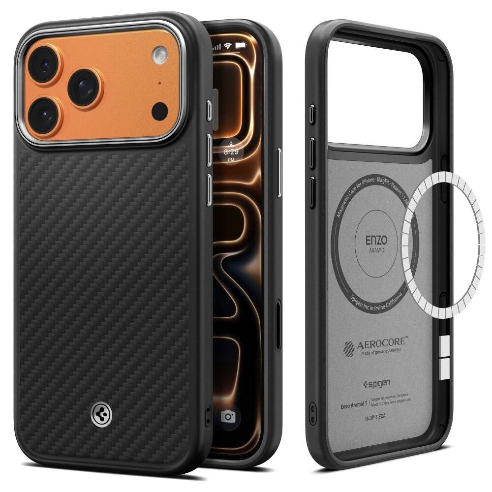 Spigen Enzo Aramid "T" MagSafe Case für iPhone 17 Pro - Schwarz und Silber-0