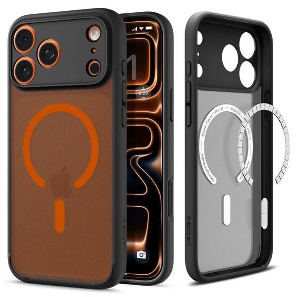 Spigen Ultra Hybrid MagSafe Hülle für iPhone 17 Pro – Schwarz und Orange