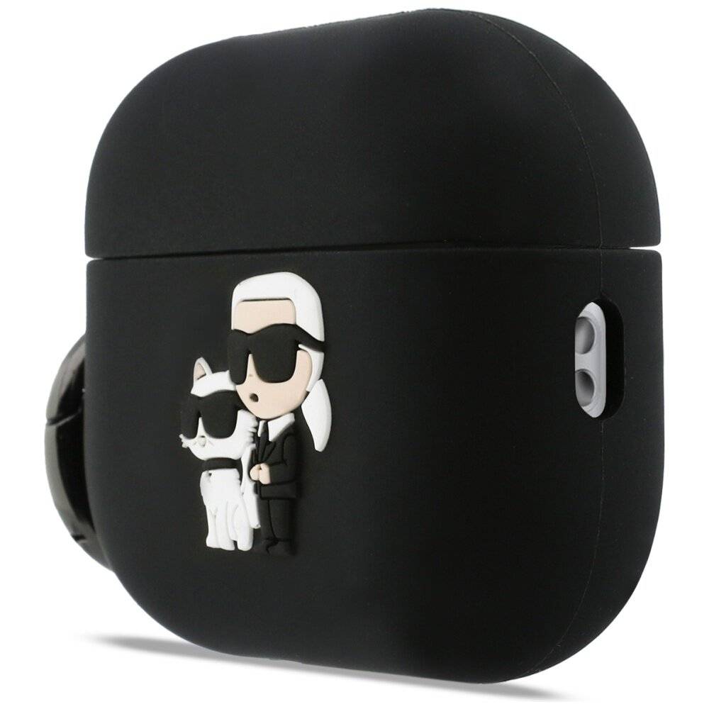 Karl Lagerfeld Silikonhülle mit Karl & Chaupette Kopf (3D) für AirPods Pro 3 – Schwarz-1
