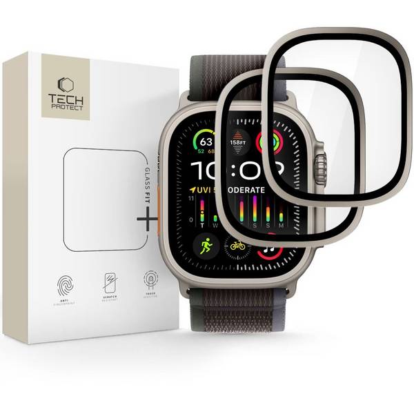 Tech-Protect 2er-Pack Schutzglas für Apple Watch Ultra 49 mm – Silber und Schwarz