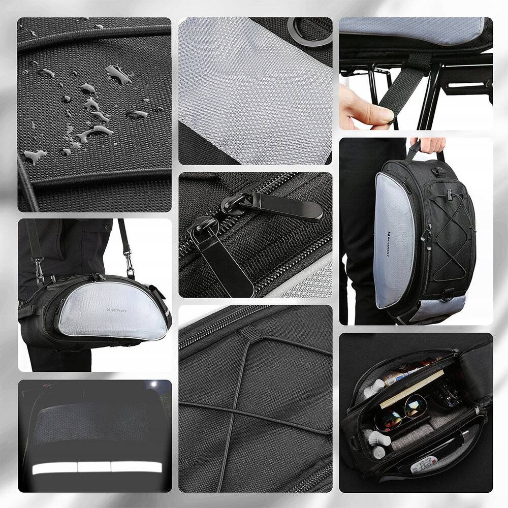 Wozinsky Fahrrad-Gepäcktasche Schultergurt, 13 l, Schwarz WBB1BK-2