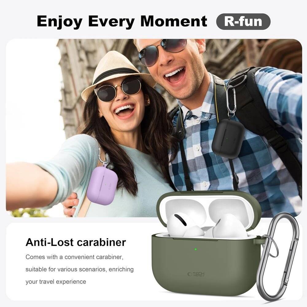 Tech-Protect Silikon-Hakenhülle für AirPods Pro – Olivgrün-3